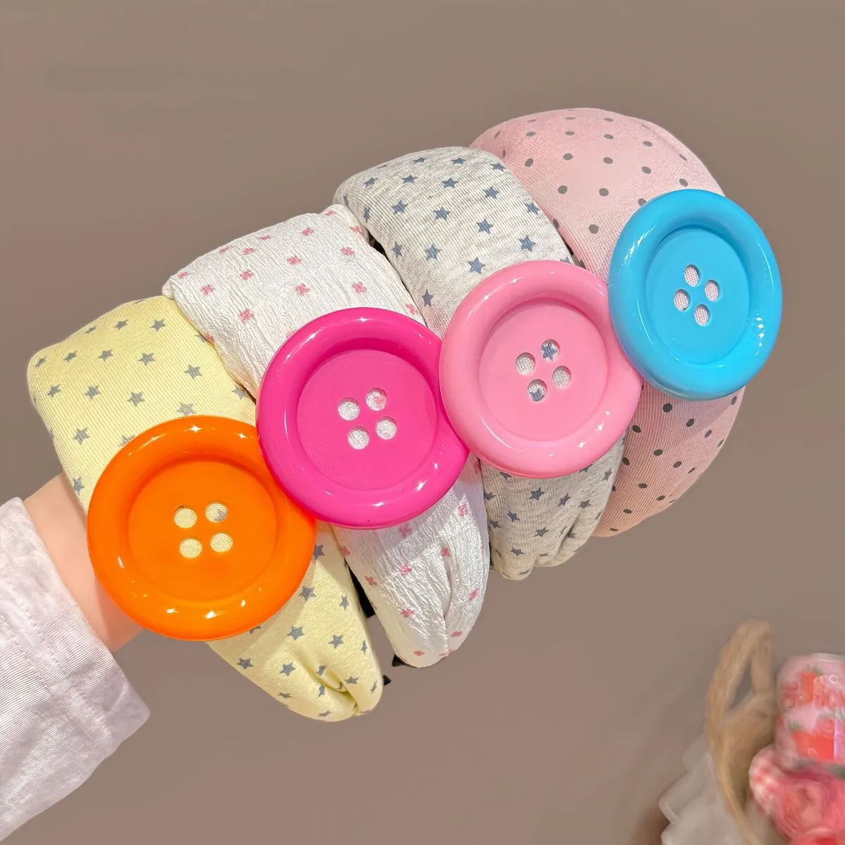 Colorful Polka Dot Wide Headband with Oversized Buttons – Y2K Dopamine Hair Hoop, High Crown Face Wash Headband for Skincare & Makeup, Cute Hair Accessory for Women